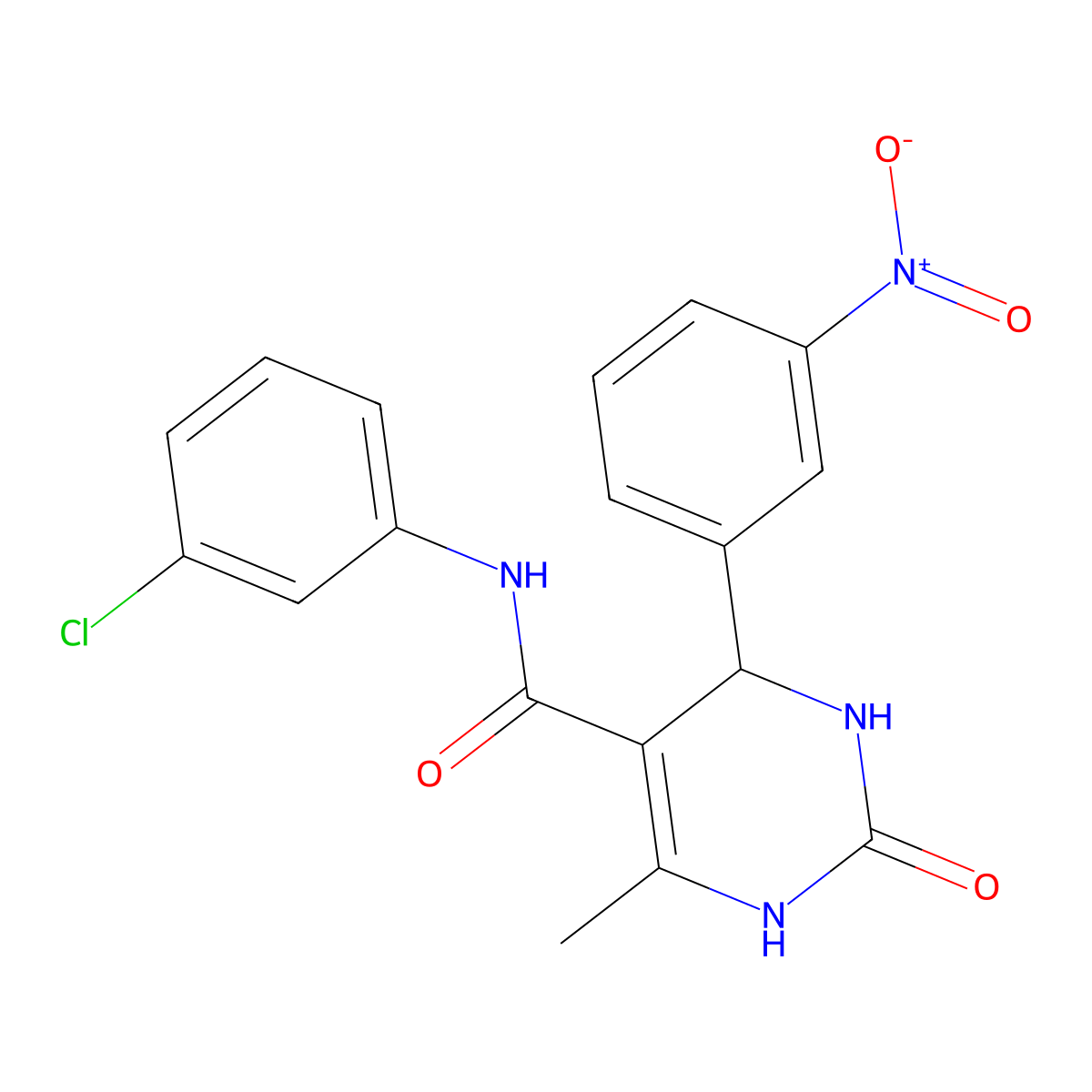 N-(3-chlorophenyl)-6-methyl-4-(3-nitrophenyl)-2-oxo-1,2,3,4-tetrahydropyrimidine-5-carboxamide molecular structure, CAS 728906-55-6