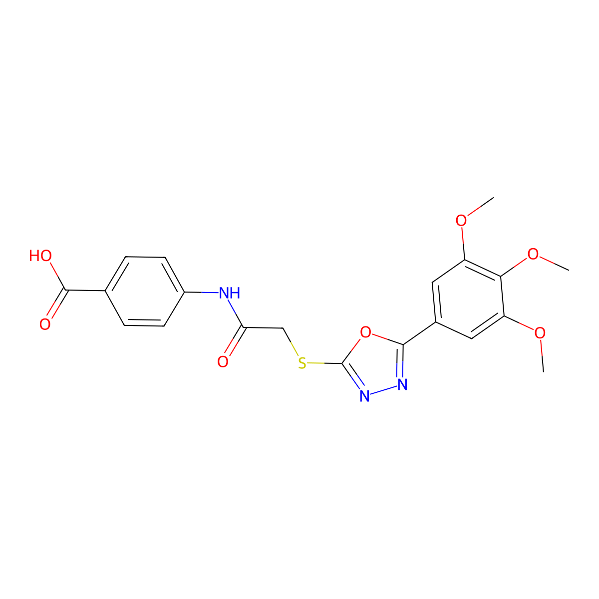 4-(2-{[5-(3,4,5-Trimethoxyphenyl)-1,3,4-oxadiazol-2-yl]sulfanyl}acetamido)benzoic acid molecular structure, CAS 728907-98-0