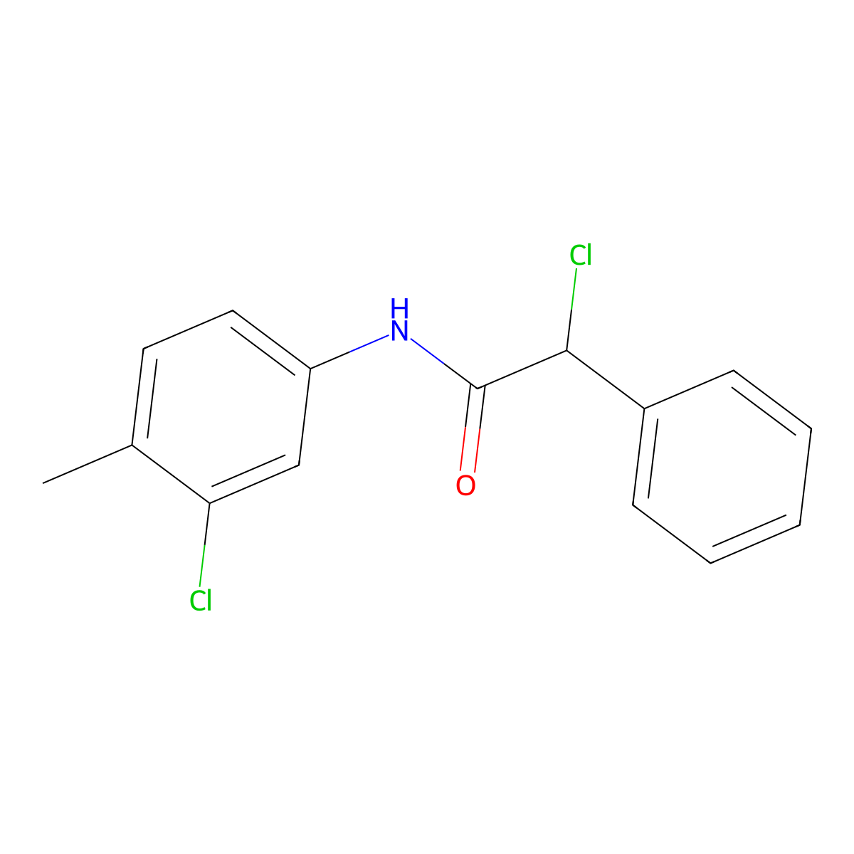 2-chloro-N-(3-chloro-4-methylphenyl)-2-phenylacetamide molecular structure, CAS 728908-03-0