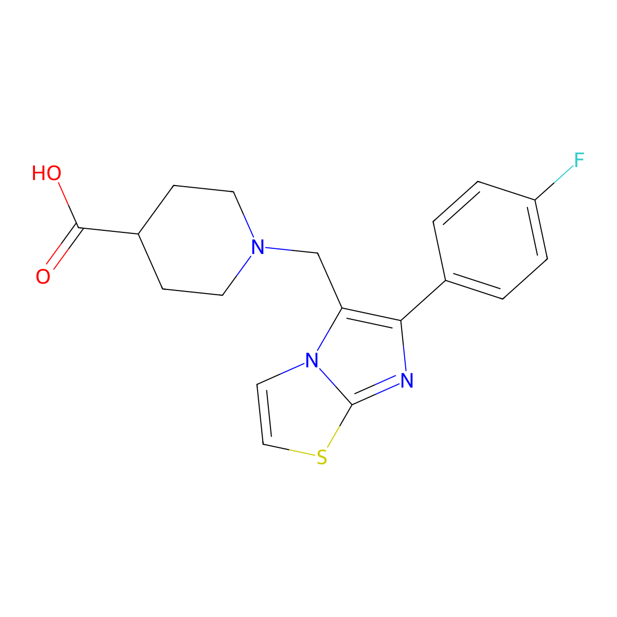 1-[[6-(4-Fluorophenyl)imidazo[2,1-b][1,3]thiazol-5-yl]methyl]piperidine-4-carboxylic acid molecular structure, CAS 728916-96-9
