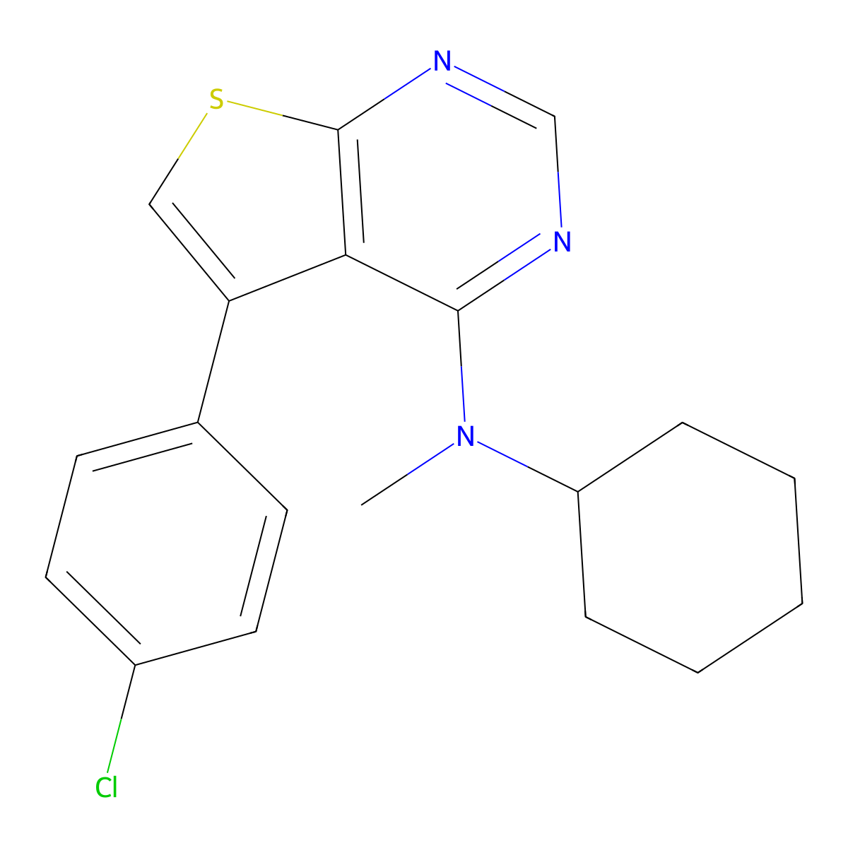 5-(4-chlorophenyl)-N-cyclohexyl-N-methylthieno[2,3-d]pyrimidin-4-amine molecular structure, CAS 728920-78-3