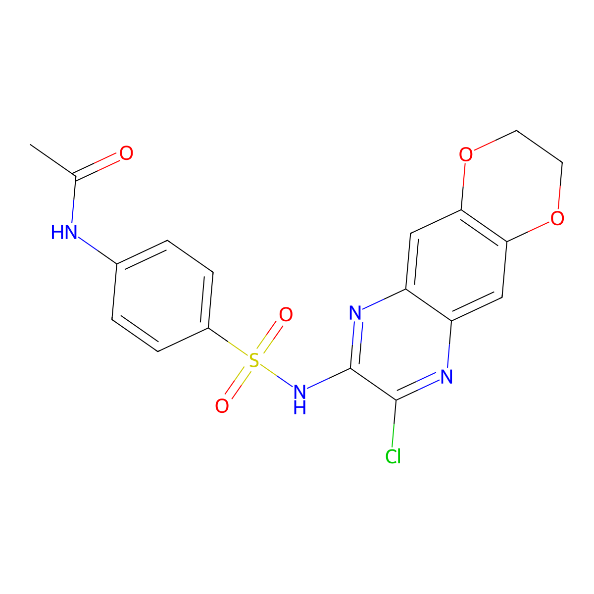 N-[4-({8-chloro-2H,3H-[1,4]dioxino[2,3-g]quinoxalin-7-yl}sulfamoyl)phenyl]acetamide molecular structure, CAS 728924-41-2