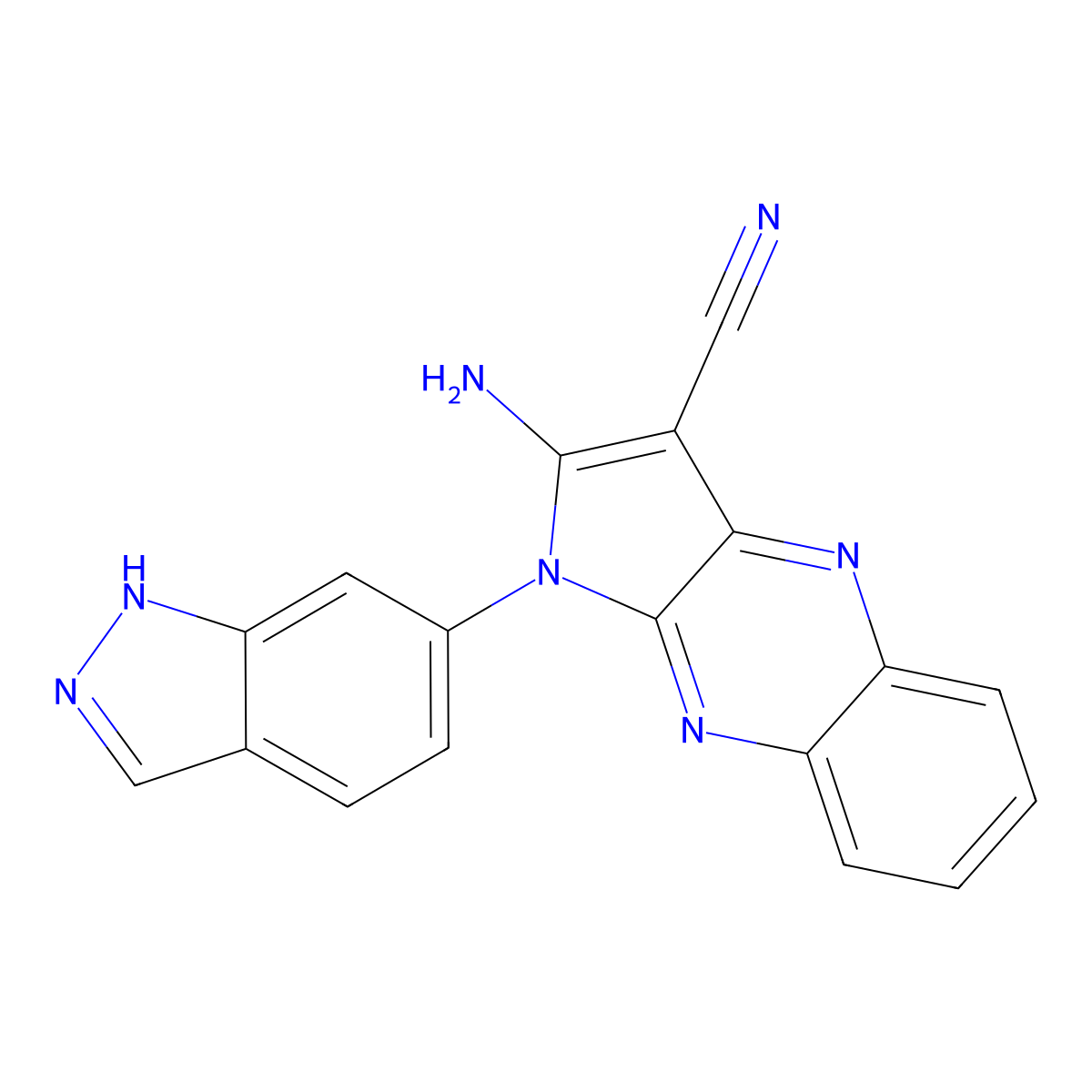 2-amino-1-(1H-indazol-6-yl)-1H-pyrrolo[2,3-b]quinoxaline-3-carbonitrile molecular structure, CAS 728924-42-3