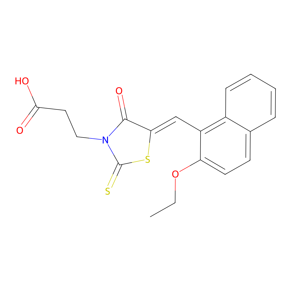(Z)-3-(5-((2-Ethoxynaphthalen-1-yl)methylene)-4-oxo-2-thioxothiazolidin-3-yl)propanoic acid molecular structure, CAS 728924-73-0