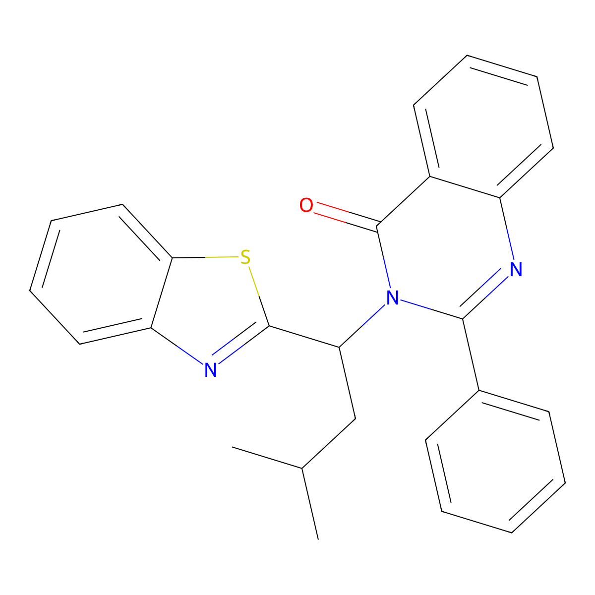 4(3H)-Quinazolinone, 3-(1-(2-benzothiazolyl)-3-methylbutyl)-2-phenyl- molecular structure, CAS 72893-50-6