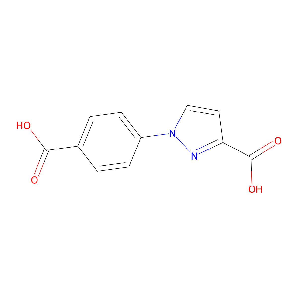 1-(4-carboxyphenyl)-1H-pyrazole-3-carboxylic acid molecular structure, CAS 72899-92-4