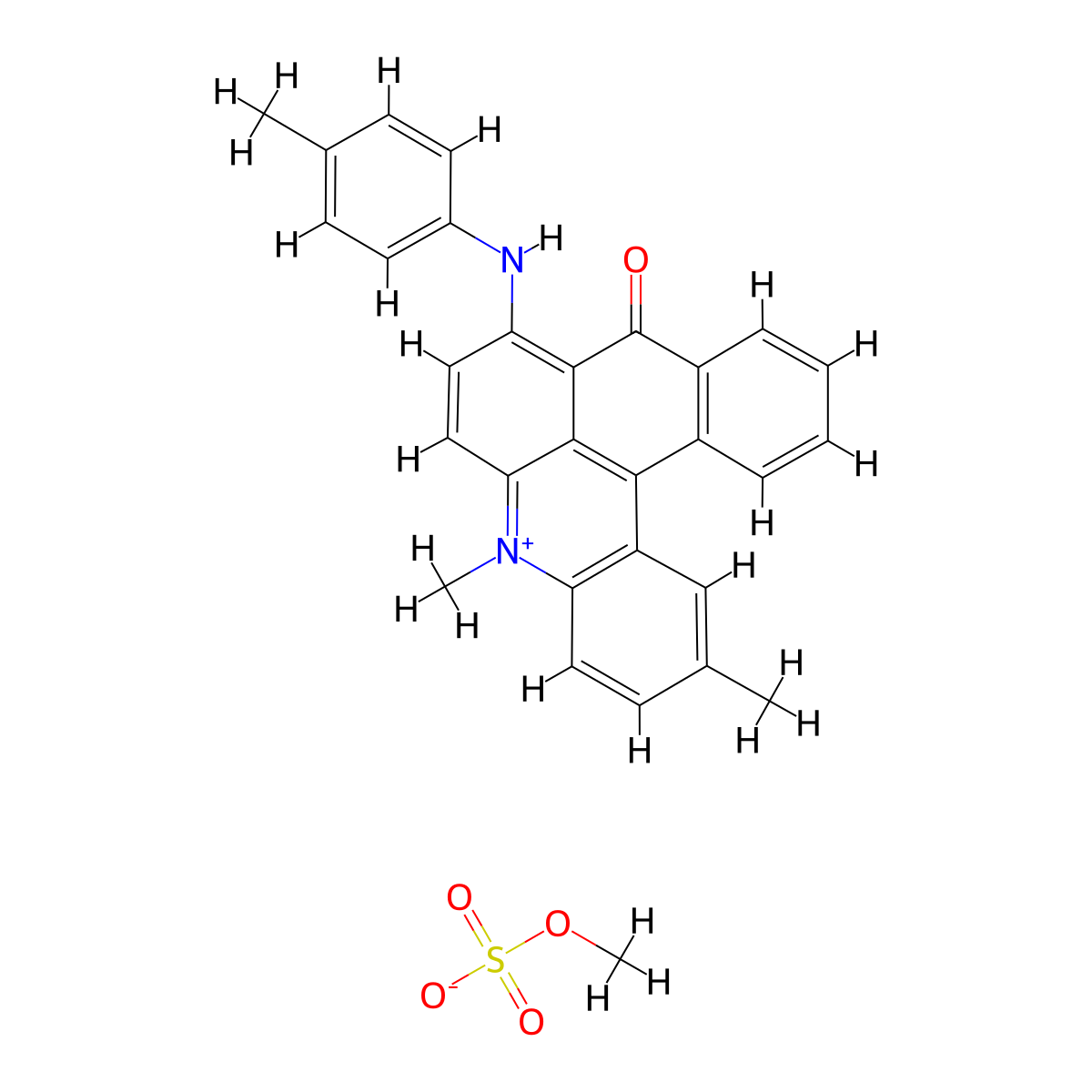 9H-Naphth[3,2,1-kl]acridinium, 2,5-dimethyl-8-[(4-methylphenyl)amino]-9-oxo-, methyl sulfate (1:1) molecular structure, CAS 72906-37-7