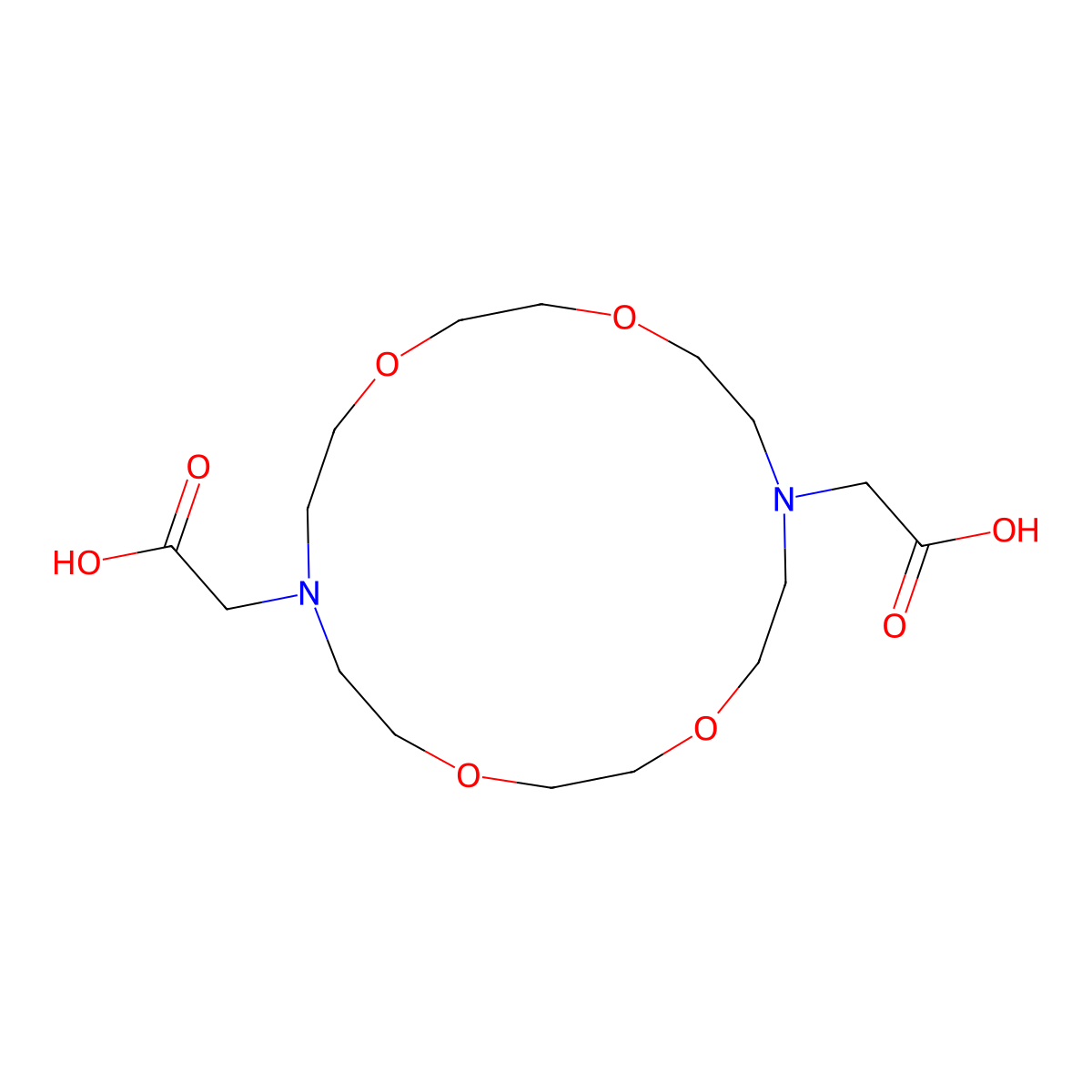 2,2'-(1,4,10,13-Tetraoxa-7,16-diazacyclooctadecane-7,16-diyl)diacetic acid molecular structure, CAS 72912-01-7