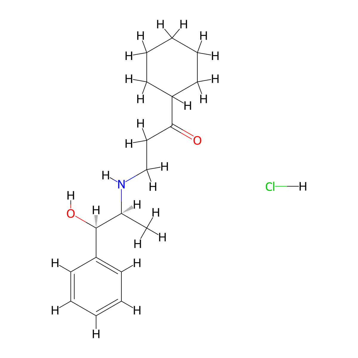 (R-(R*,S*))-1-Cyclohexyl-3-((2-hydroxy-1-methyl-2-phenylethyl)amino)propan-1-one hydrochloride molecular structure, CAS 72913-80-5