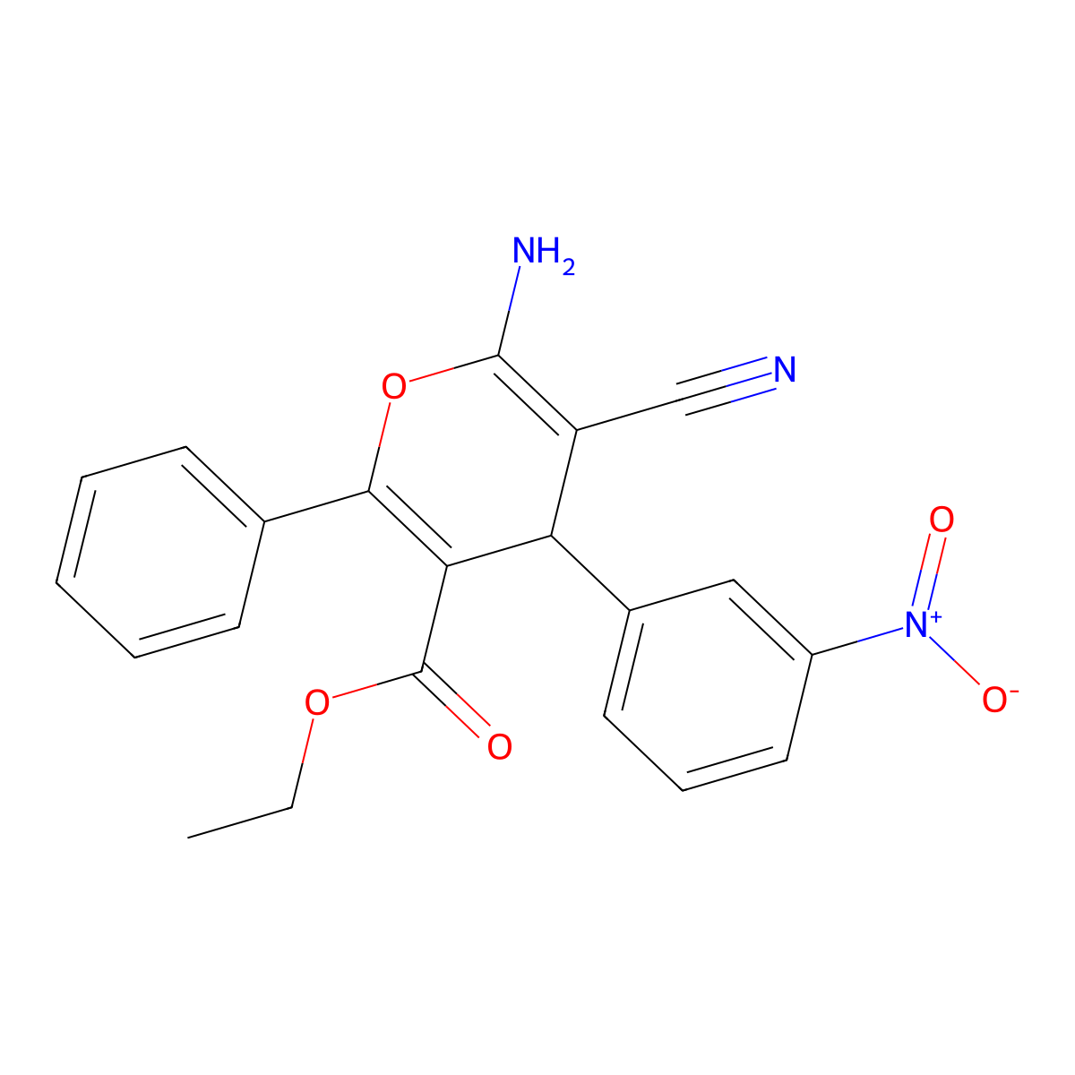 ethyl 6-amino-5-cyano-4-(3-nitrophenyl)-2-phenyl-4H-pyran-3-carboxylate molecular structure, CAS 72916-33-7