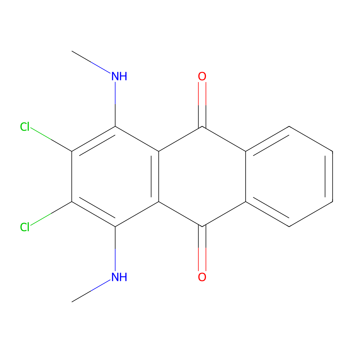 9,10-Anthracenedione, 2,3-dichloro-1,4-bis(methylamino)- molecular structure, CAS 72918-26-4