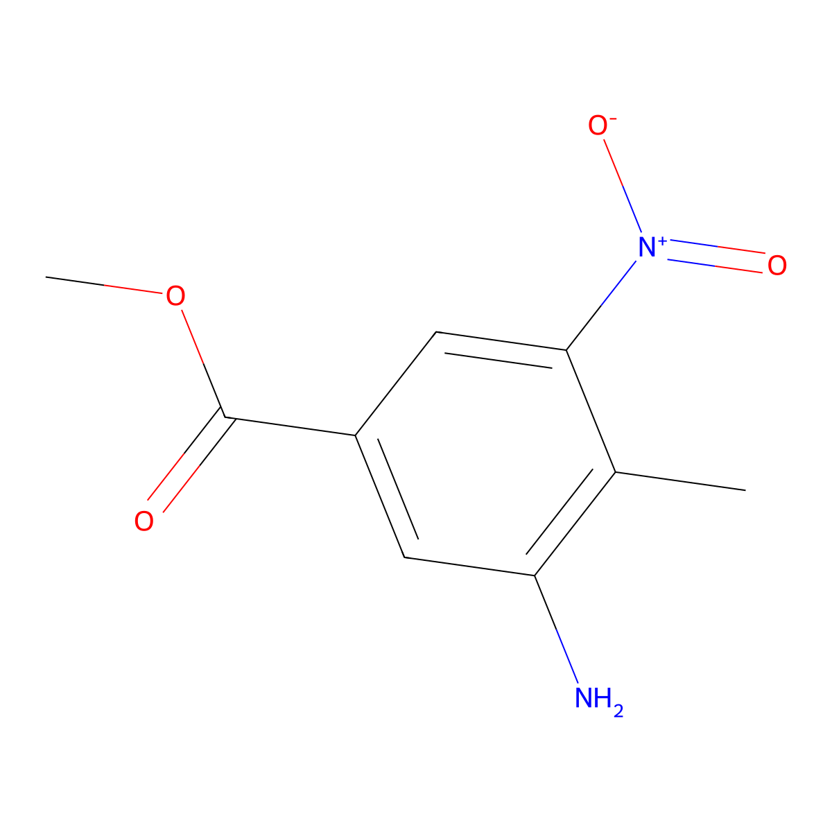 Methyl 3-amino-4-methyl-5-nitrobenzoate molecular structure, CAS 72922-60-2
