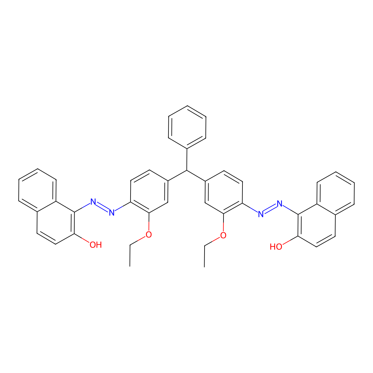 2-Naphthalenol, 1,1'-((phenylmethylene)bis((2-ethoxy-4,1-phenylene)-2,1-diazenediyl))bis- molecular structure, CAS 72927-71-0