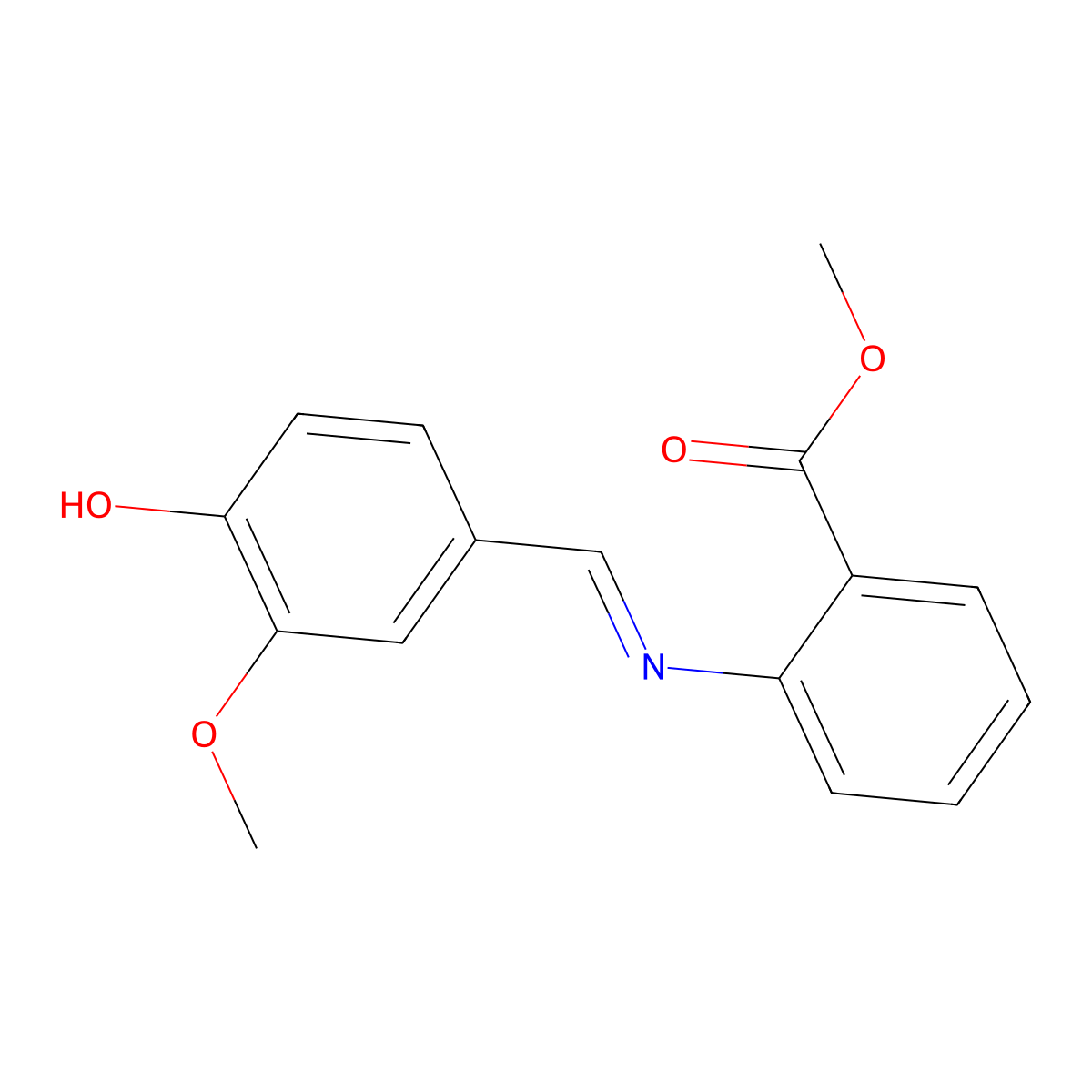 Benzoic acid, 2-[[(4-hydroxy-3-methoxyphenyl)methylene]amino]-, methyl ester molecular structure, CAS 72927-84-5