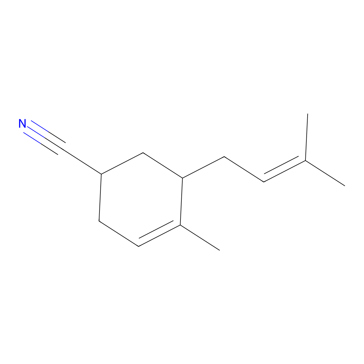 3-Cyclohexene-1-carbonitrile, 4-methyl-5-(3-methyl-2-buten-1-yl)- molecular structure, CAS 72928-01-9