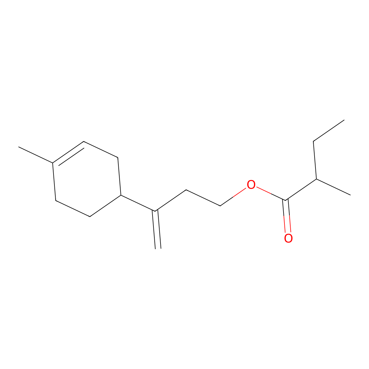 Butanoic acid, 2-methyl-, 3-(4-methyl-3-cyclohexen-1-yl)-3-buten-1-yl ester molecular structure, CAS 72928-25-7