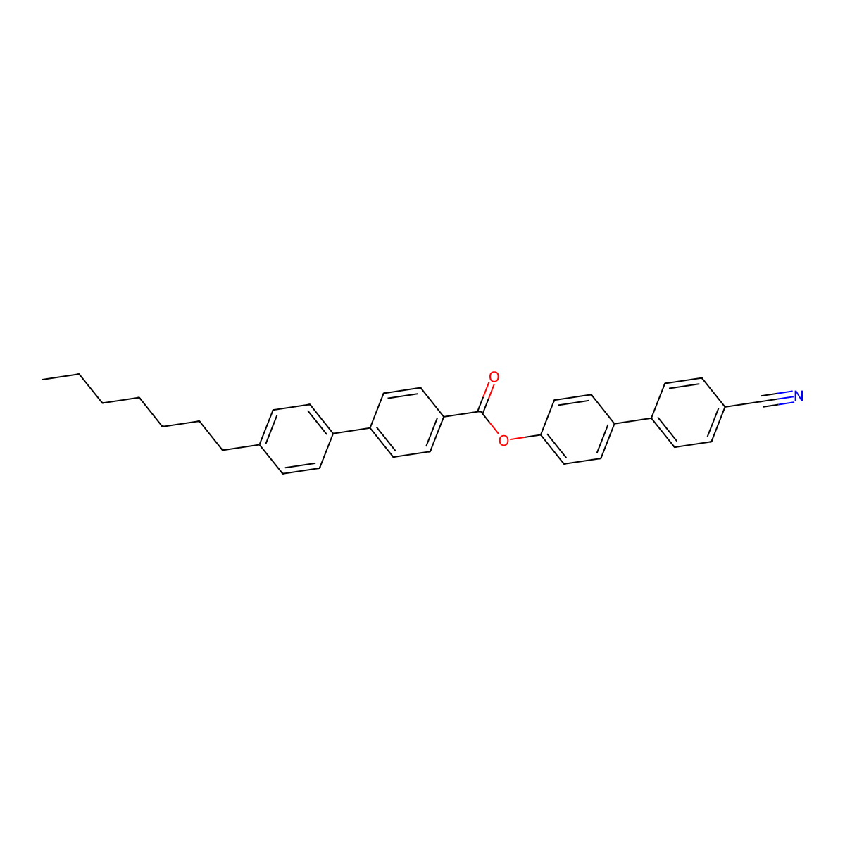 (1,1'-Biphenyl)-4-carboxylic acid, 4'-heptyl-, 4'-cyano(1,1'-biphenyl)-4-yl ester molecular structure, CAS 72928-30-4