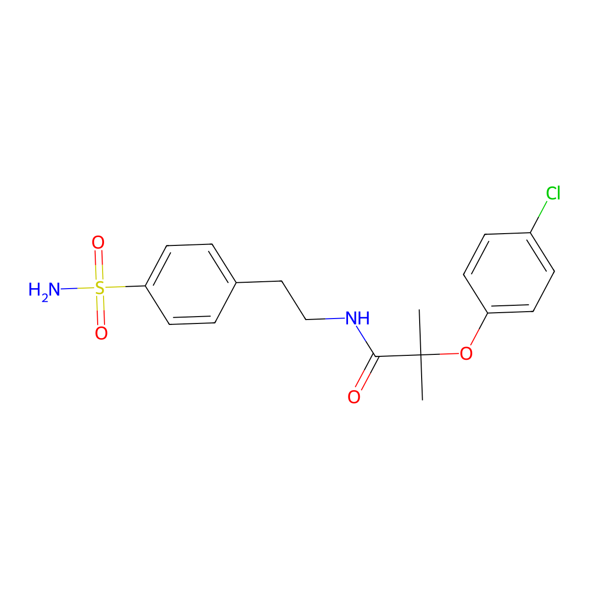 2-(4-chlorophenoxy)-2-methyl-N-[2-(4-sulfamoylphenyl)ethyl]propanamide molecular structure, CAS 72944-86-6