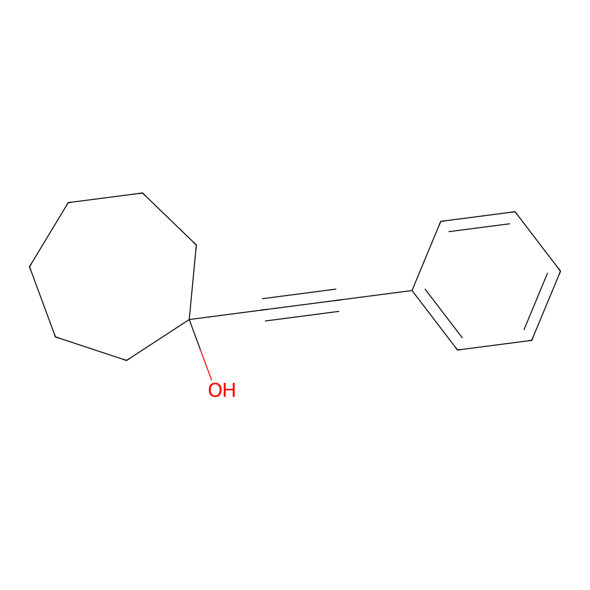 1-(2-Phenylethynyl)cycloheptanol molecular structure, CAS 72946-37-3