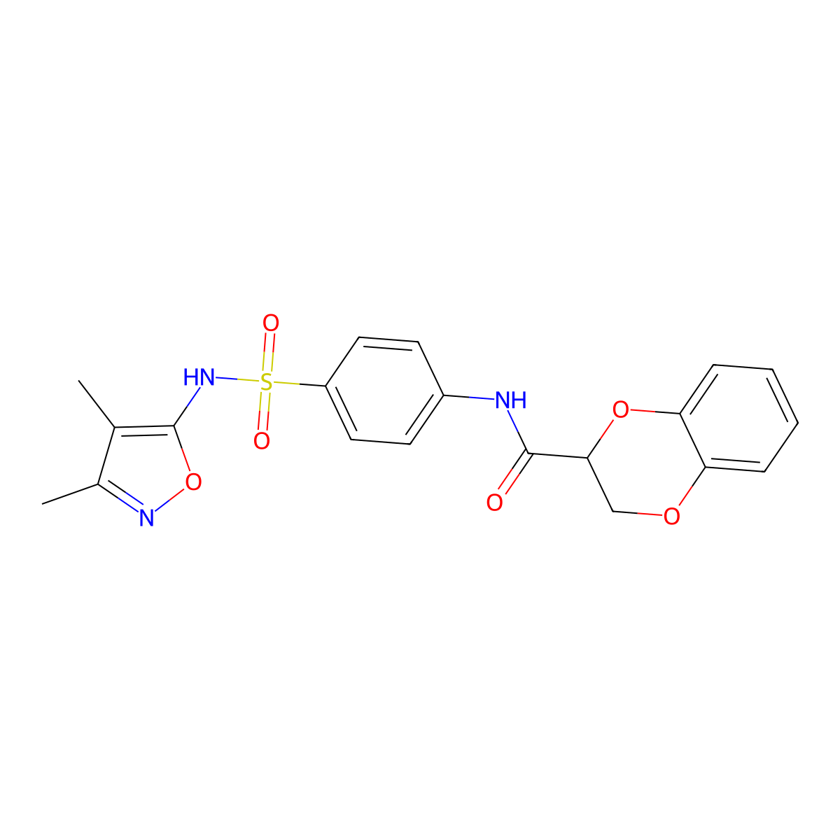 N-[4-[(3,4-dimethyl-1,2-oxazol-5-yl)sulfamoyl]phenyl]-2,3-dihydro-1,4-benzodioxine-3-carboxamide molecular structure, CAS 729560-83-2