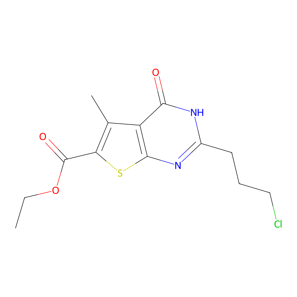 ethyl 2-(3-chloropropyl)-5-methyl-4-oxo-3H,4H-thieno[2,3-d]pyrimidine-6-carboxylate molecular structure, CAS 729561-82-4