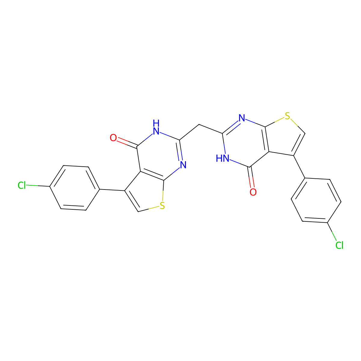 5-(4-chlorophenyl)-2-{[5-(4-chlorophenyl)-4-oxo-3H,4H-thieno[2,3-d]pyrimidin-2-yl]methyl}-3H,4H-thieno[2,3-d]pyrimidin-4-one molecular structure, CAS 729578-85-2