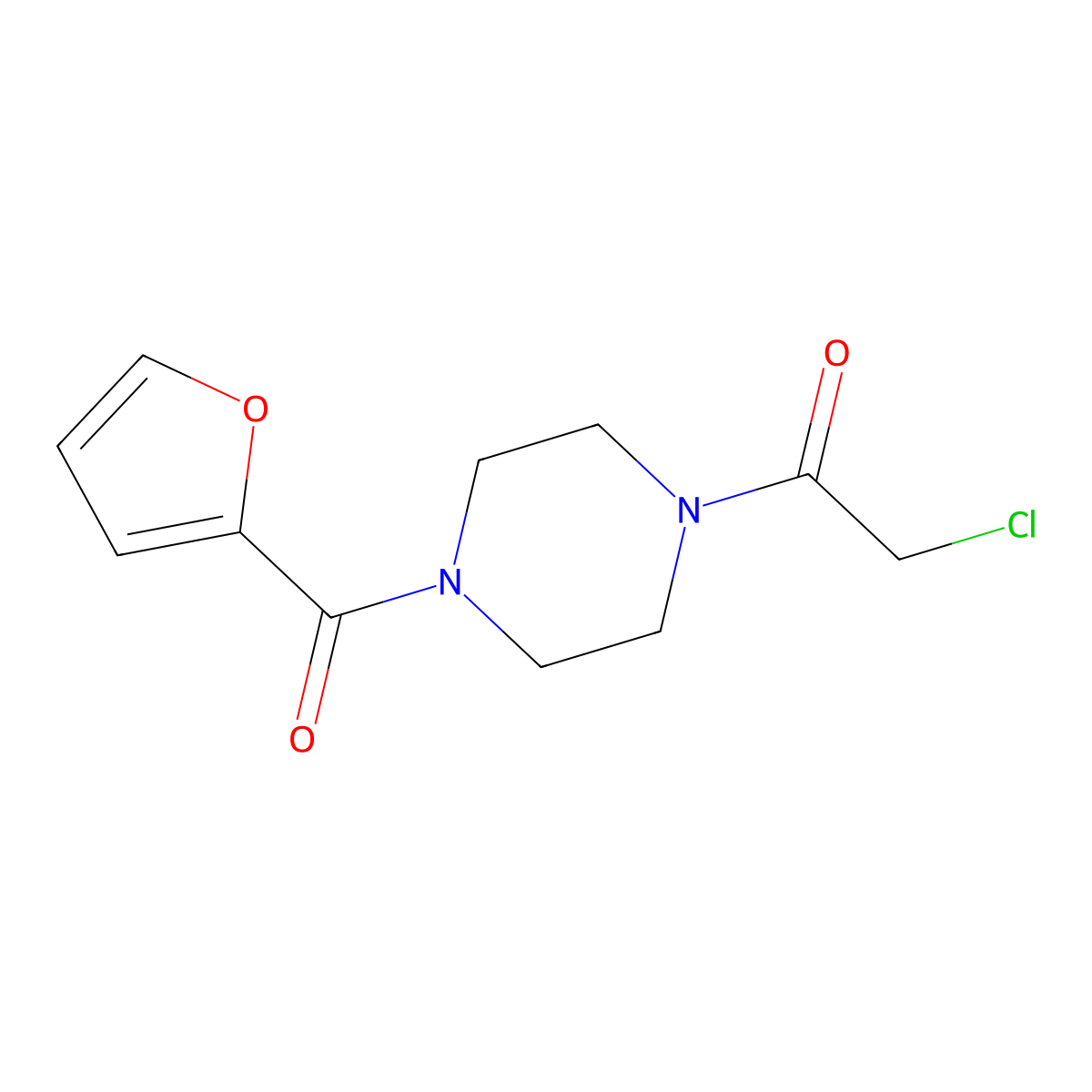 2-Chloro-1-(4-(furan-2-carbonyl)piperazin-1-yl)ethanone molecular structure, CAS 729578-87-4