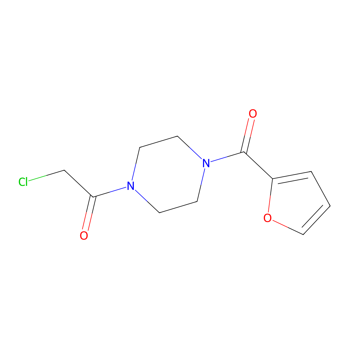 2-Chloro-1-(4-(furan-2-carbonyl)piperazin-1-yl)ethanone molecular structure, CAS 729578-87-4