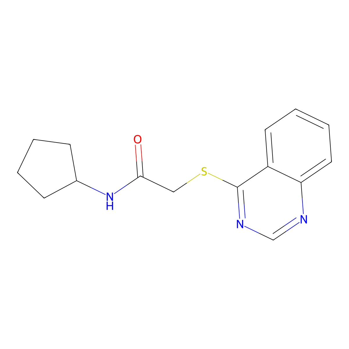 N-cyclopentyl-2-(quinazolin-4-ylsulfanyl)acetamide molecular structure, CAS 729582-00-7