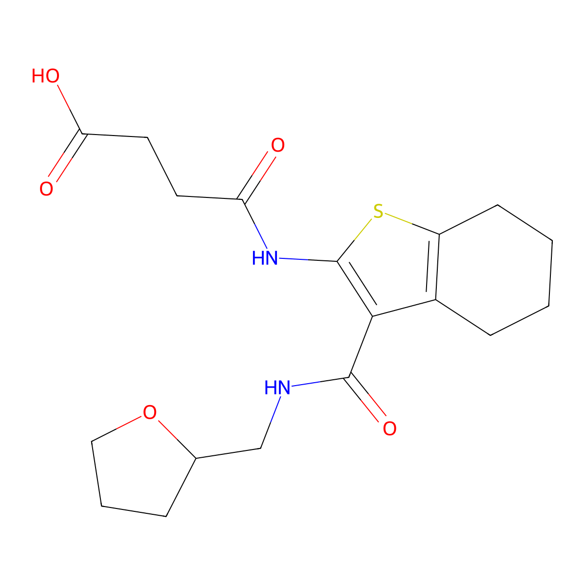 3-({3-[(Oxolan-2-ylmethyl)carbamoyl]-4,5,6,7-tetrahydro-1-benzothiophen-2-yl}carbamoyl)propanoic acid molecular structure, CAS 729582-32-5