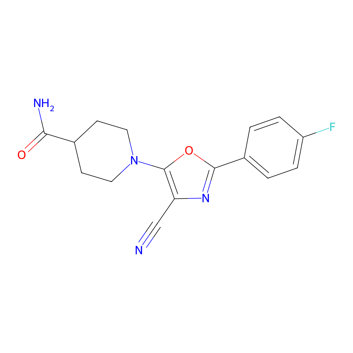 1-[4-Cyano-2-(4-fluorophenyl)-1,3-oxazol-5-yl]piperidine-4-carboxamide molecular structure, CAS 729588-73-2