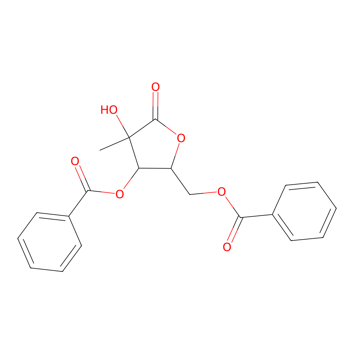(2R,3R,4R)-2-[(Benzoyloxy)methyl]-4-hydroxy-4-methyl-5-oxooxolan-3-yl benzoate molecular structure, CAS 729596-46-7