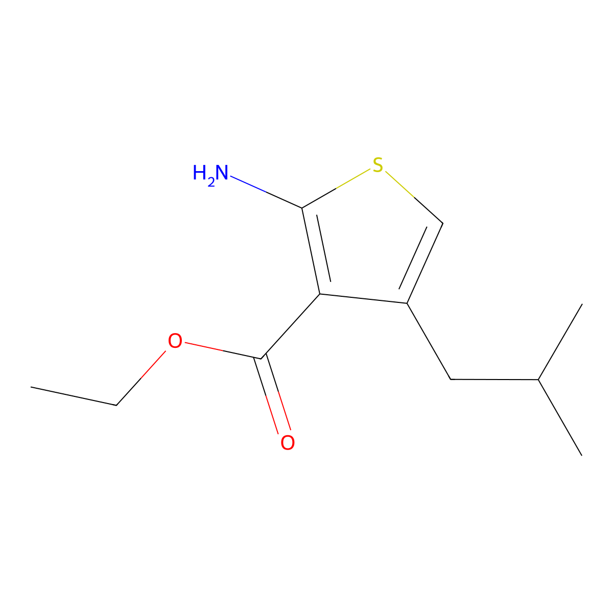 Ethyl 2-amino-4-(2-methylpropyl)thiophene-3-carboxylate molecular structure, CAS 72965-15-2