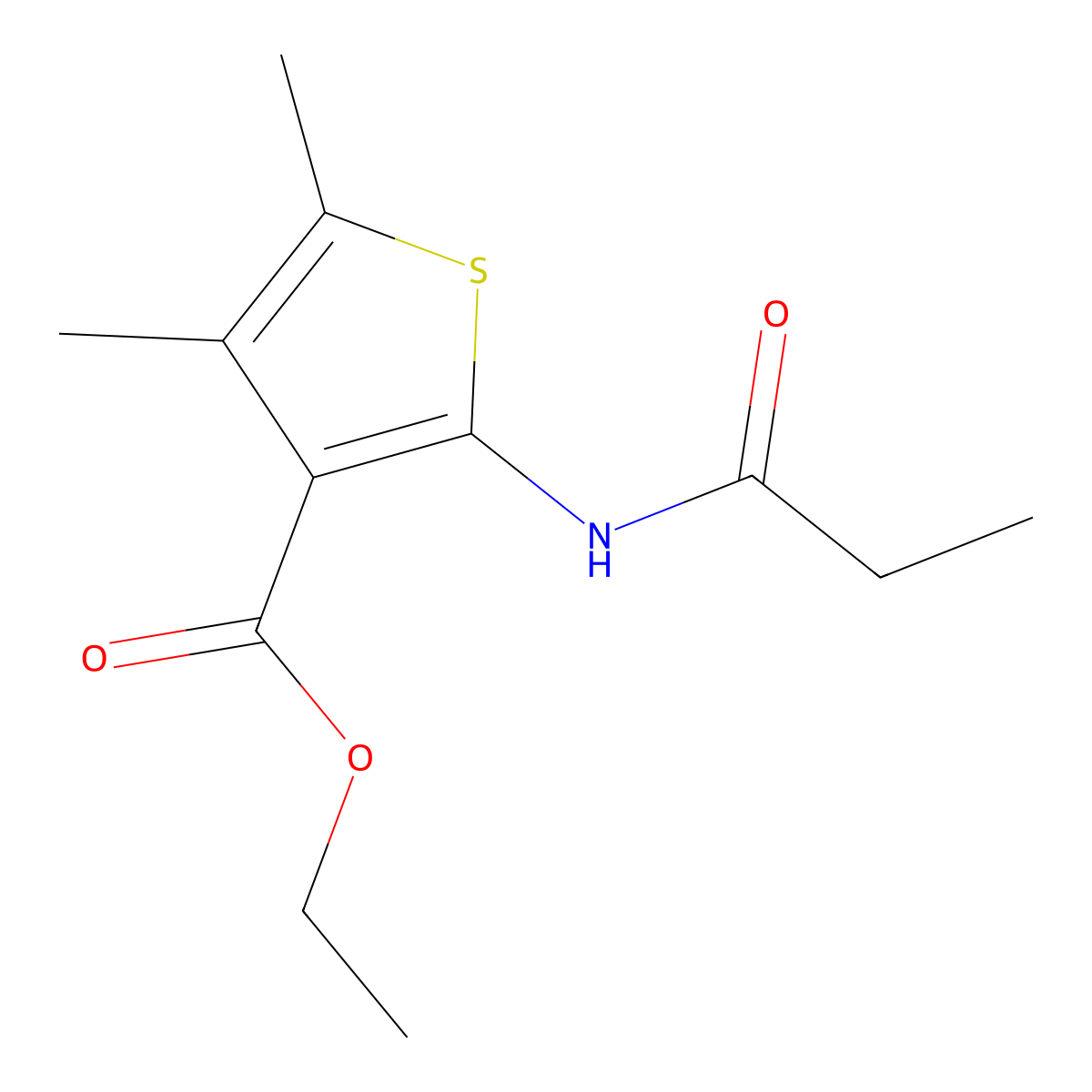 Ethyl 4,5-dimethyl-2-((1-oxopropyl)amino)-3-thiophenecarboxylate molecular structure, CAS 72965-17-4