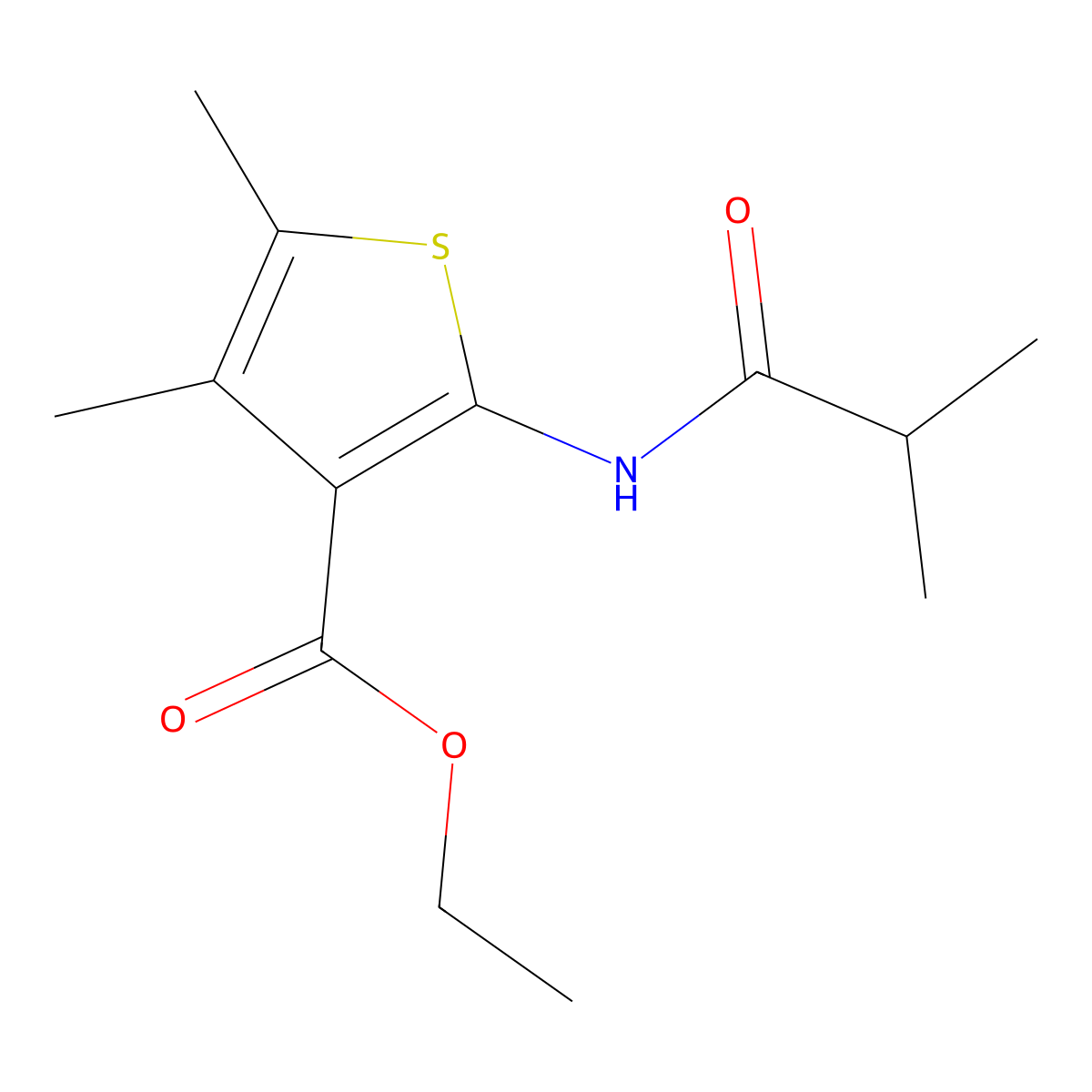 Ethyl 4,5-dimethyl-2-(2-methylpropanoylamino)thiophene-3-carboxylate molecular structure, CAS 72965-18-5