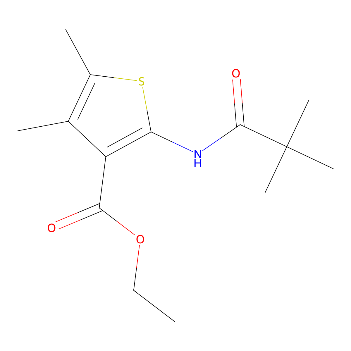 Ethyl 2-(2,2-dimethylpropanamido)-4,5-dimethylthiophene-3-carboxylate molecular structure, CAS 72965-19-6