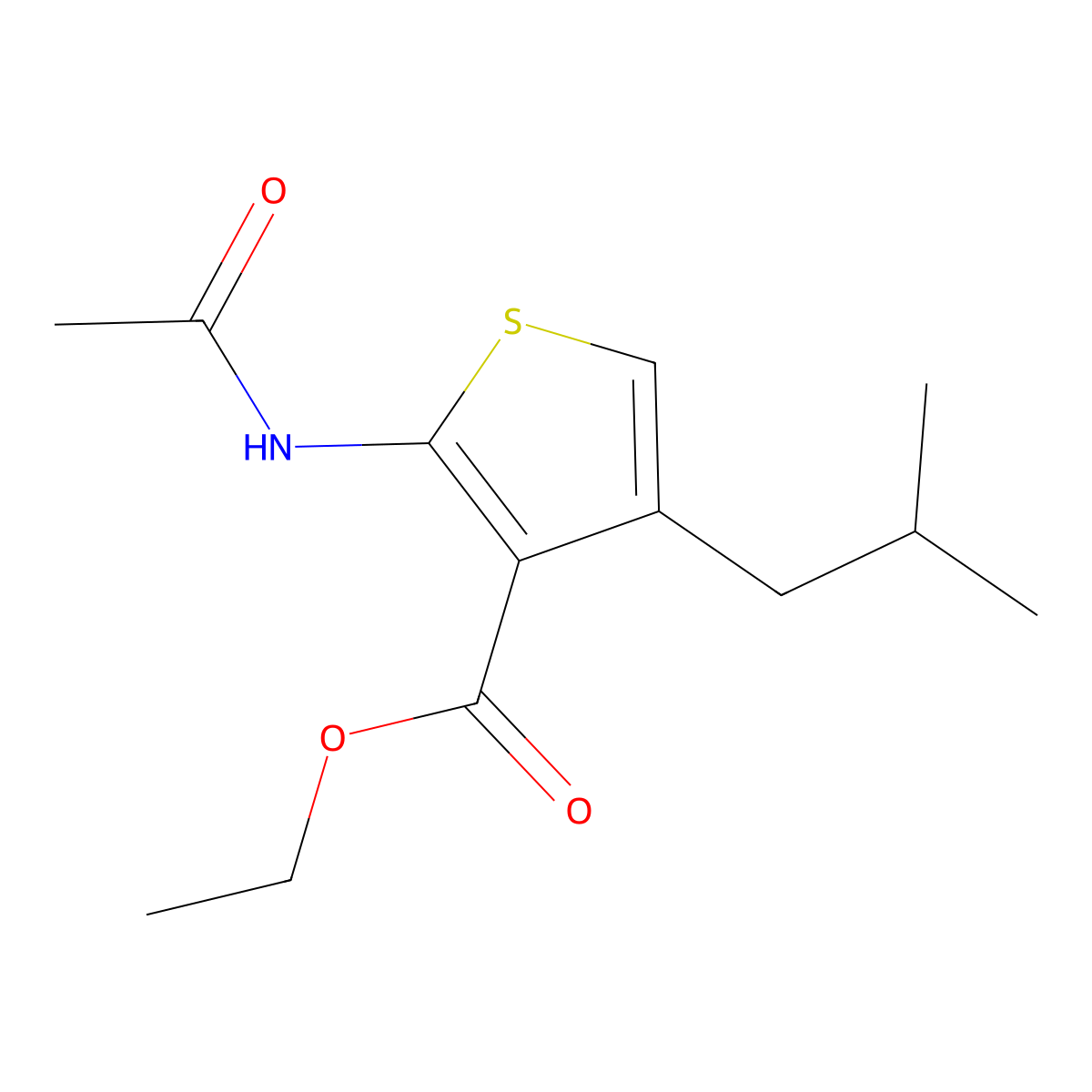 Ethyl 2-(acetylamino)-4-isobutyl-3-thiophenecarboxylate molecular structure, CAS 72965-20-9
