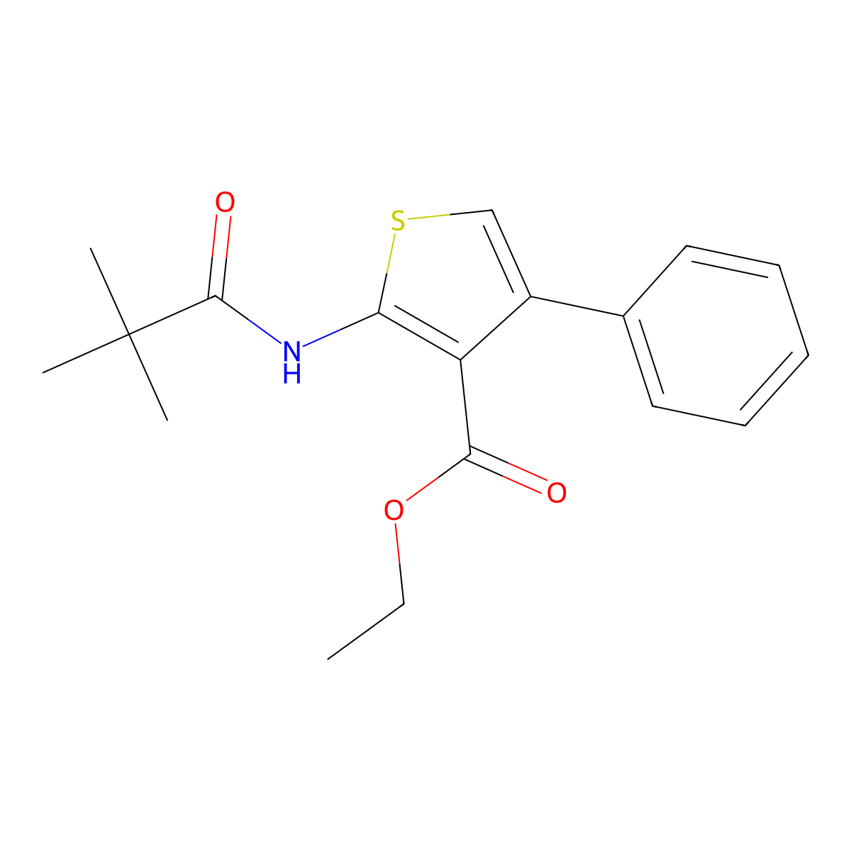 Ethyl 4-phenyl-2-pivalamidothiophene-3-carboxylate molecular structure, CAS 72965-25-4