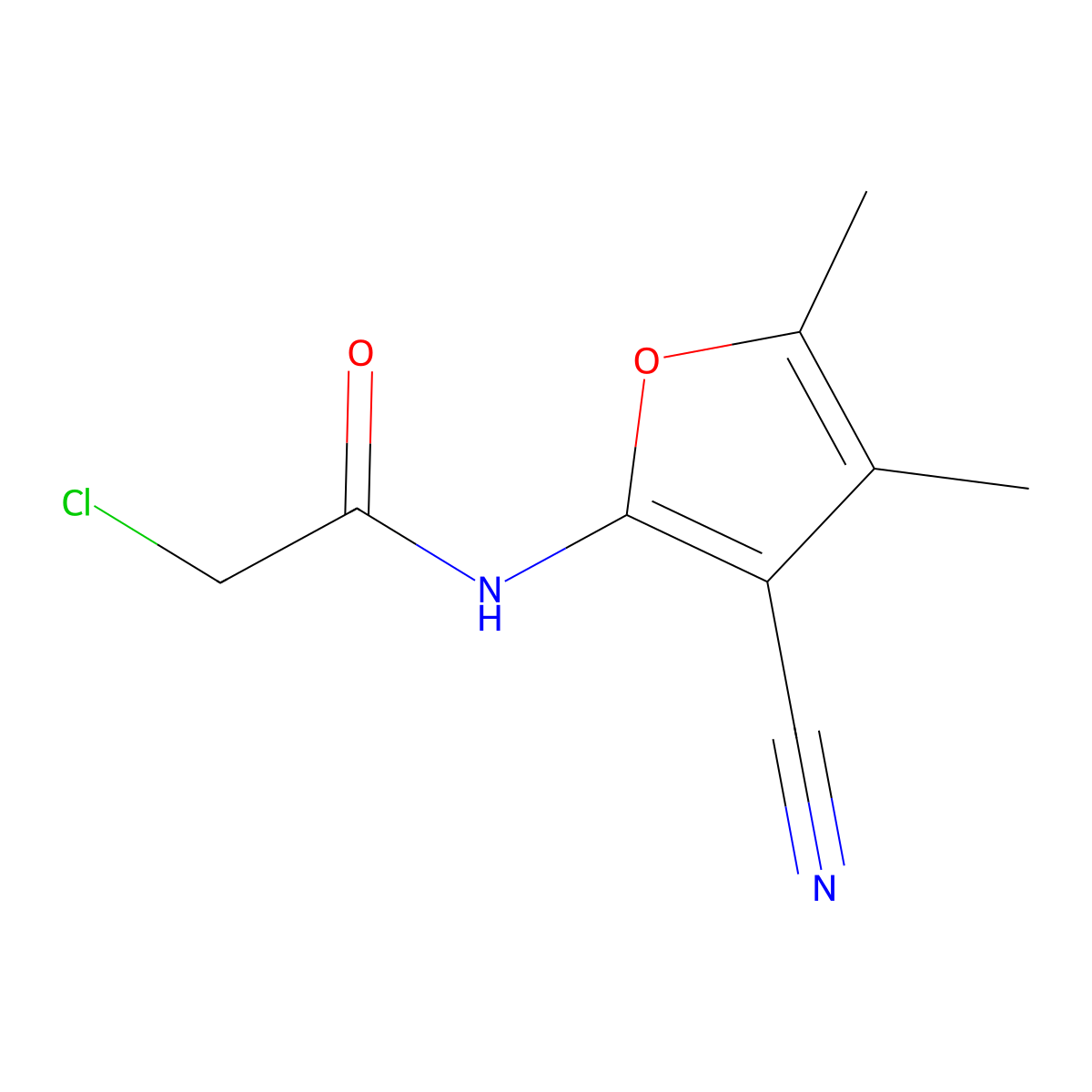 2-chloro-N-(3-cyano-4,5-dimethylfuran-2-yl)acetamide molecular structure, CAS 72965-47-0