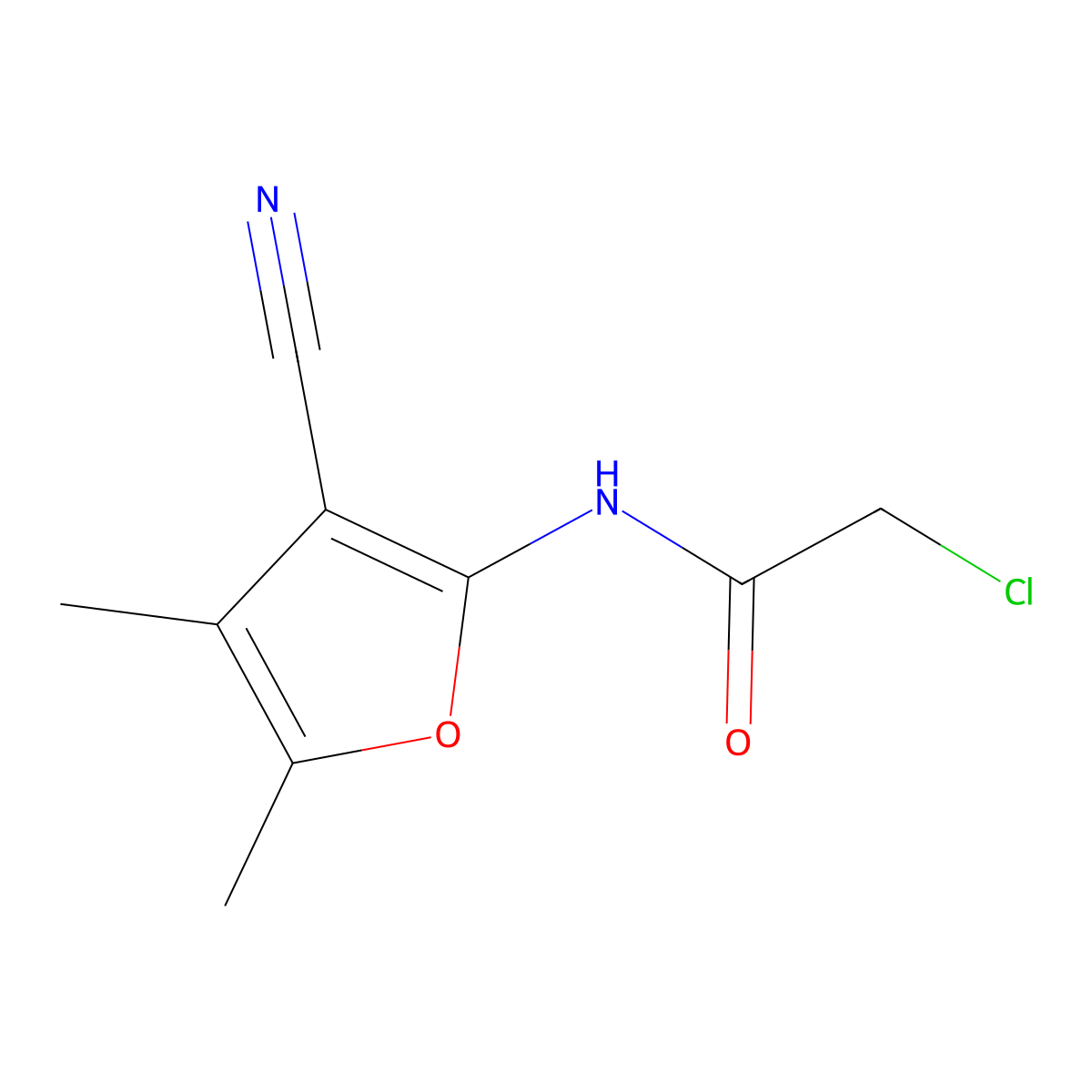 2-chloro-N-(3-cyano-4,5-dimethylfuran-2-yl)acetamide molecular structure, CAS 72965-47-0