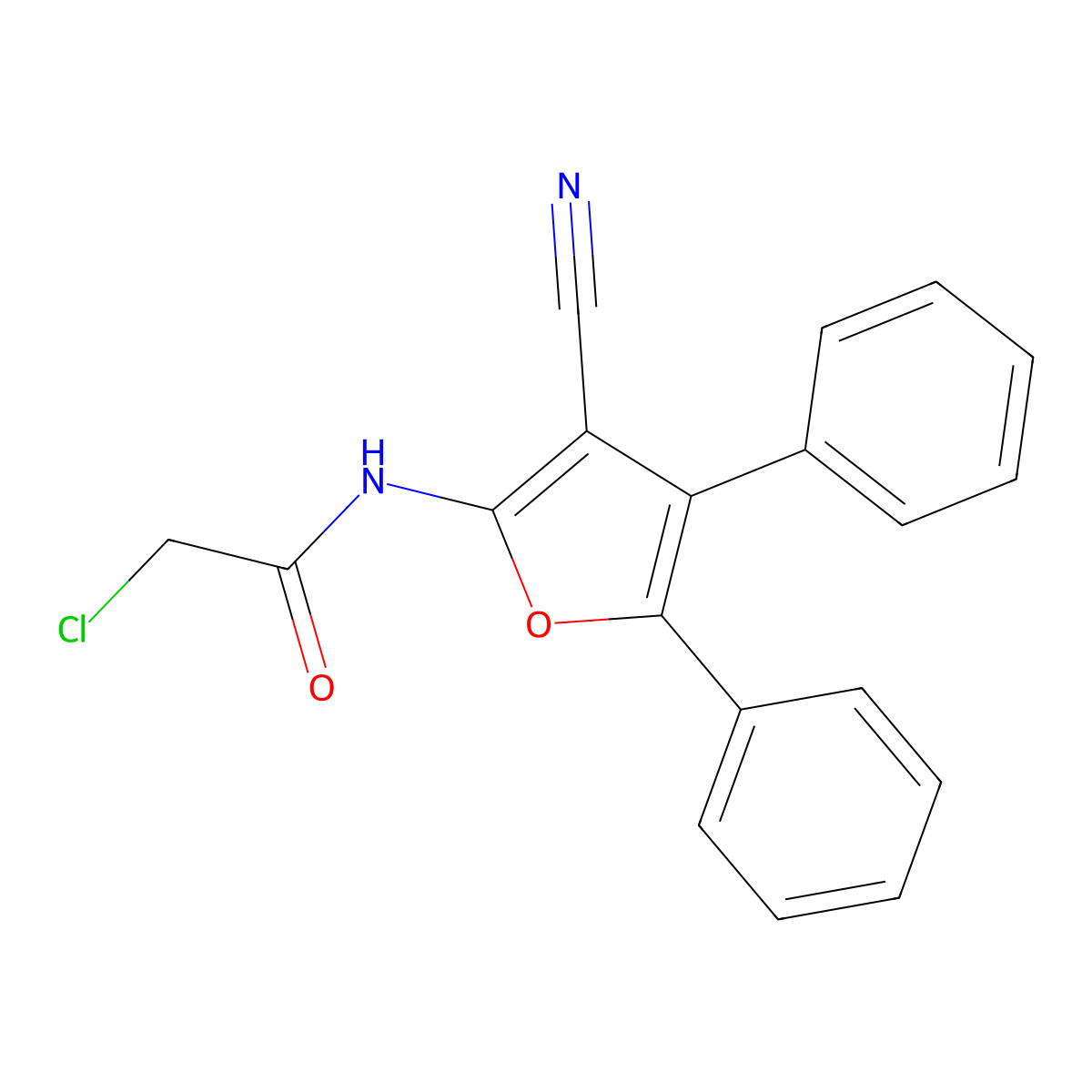 2-chloro-N-(3-cyano-4,5-diphenylfuran-2-yl)acetamide molecular structure, CAS 72965-65-2