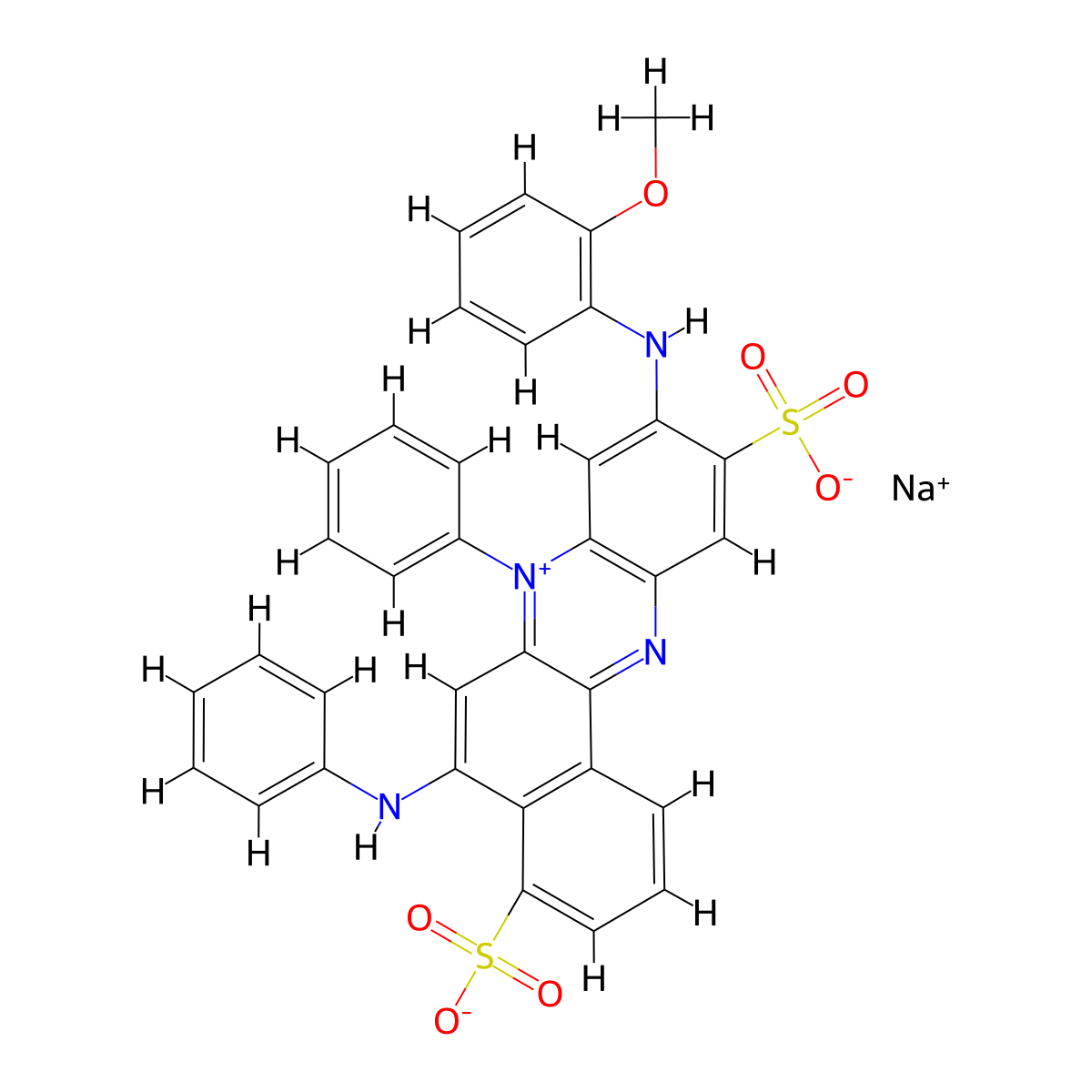 Sodium 5-anilino-9-(2-methoxyanilino)-7-phenylbenzo[a]phenazin-7-ium-4,10-disulfonate molecular structure, CAS 72968-77-5