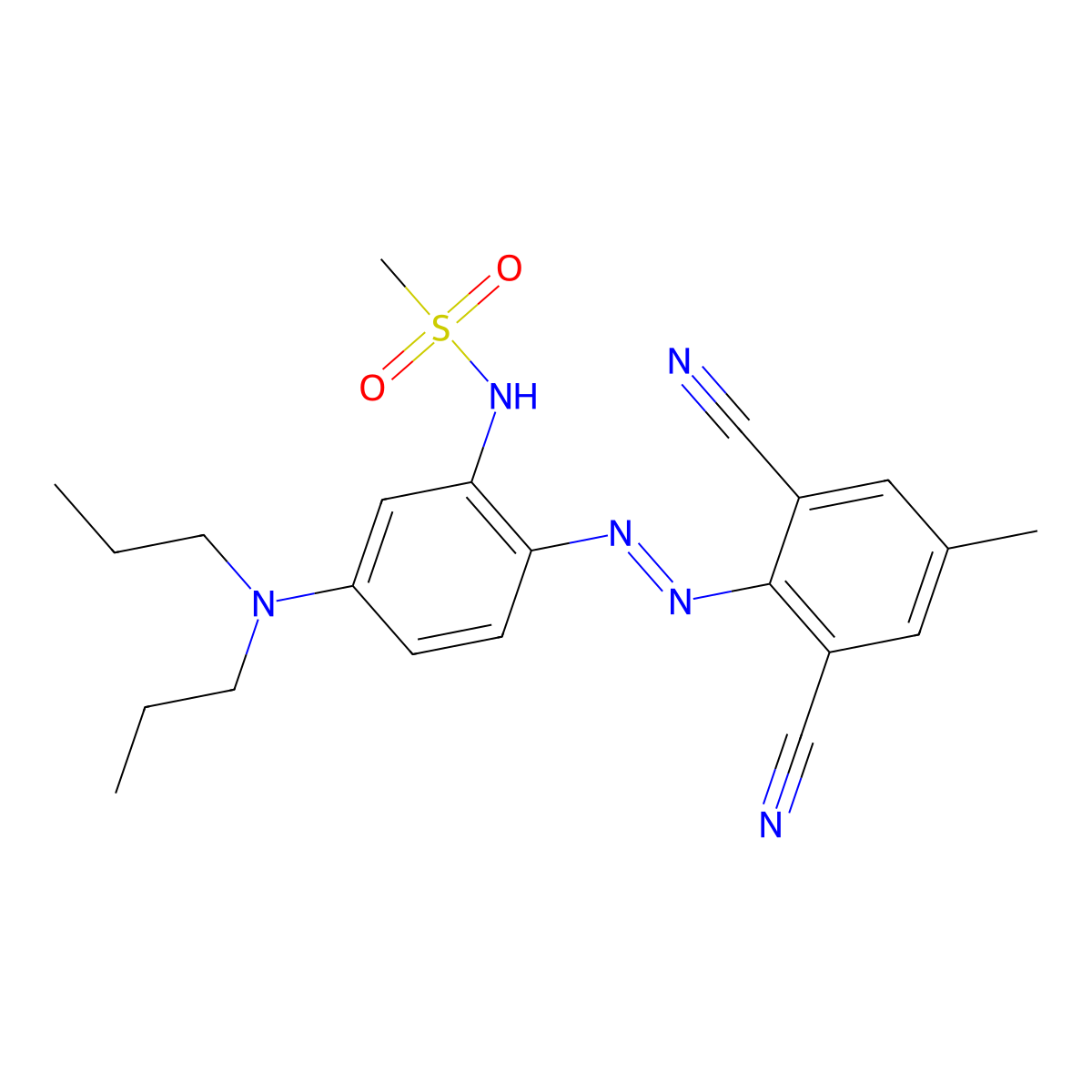 Methanesulfonamide, N-(2-(2-(2,6-dicyano-4-methylphenyl)diazenyl)-5-(dipropylamino)phenyl)- molecular structure, CAS 72968-82-2