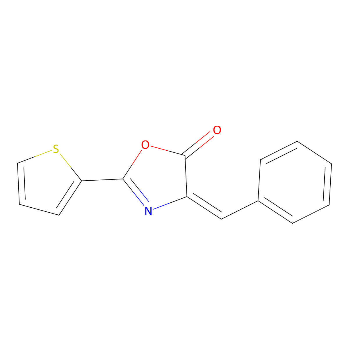 5(4H)-Oxazolone, 4-(phenylmethylene)-2-(2-thienyl)- molecular structure, CAS 72978-96-2