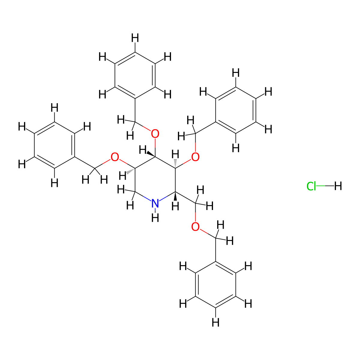 2,3,4,6-Tetra-O-benzyl-1-deoxynojirimycin Hydrochloric Acid Salt molecular structure, CAS 72983-76-7