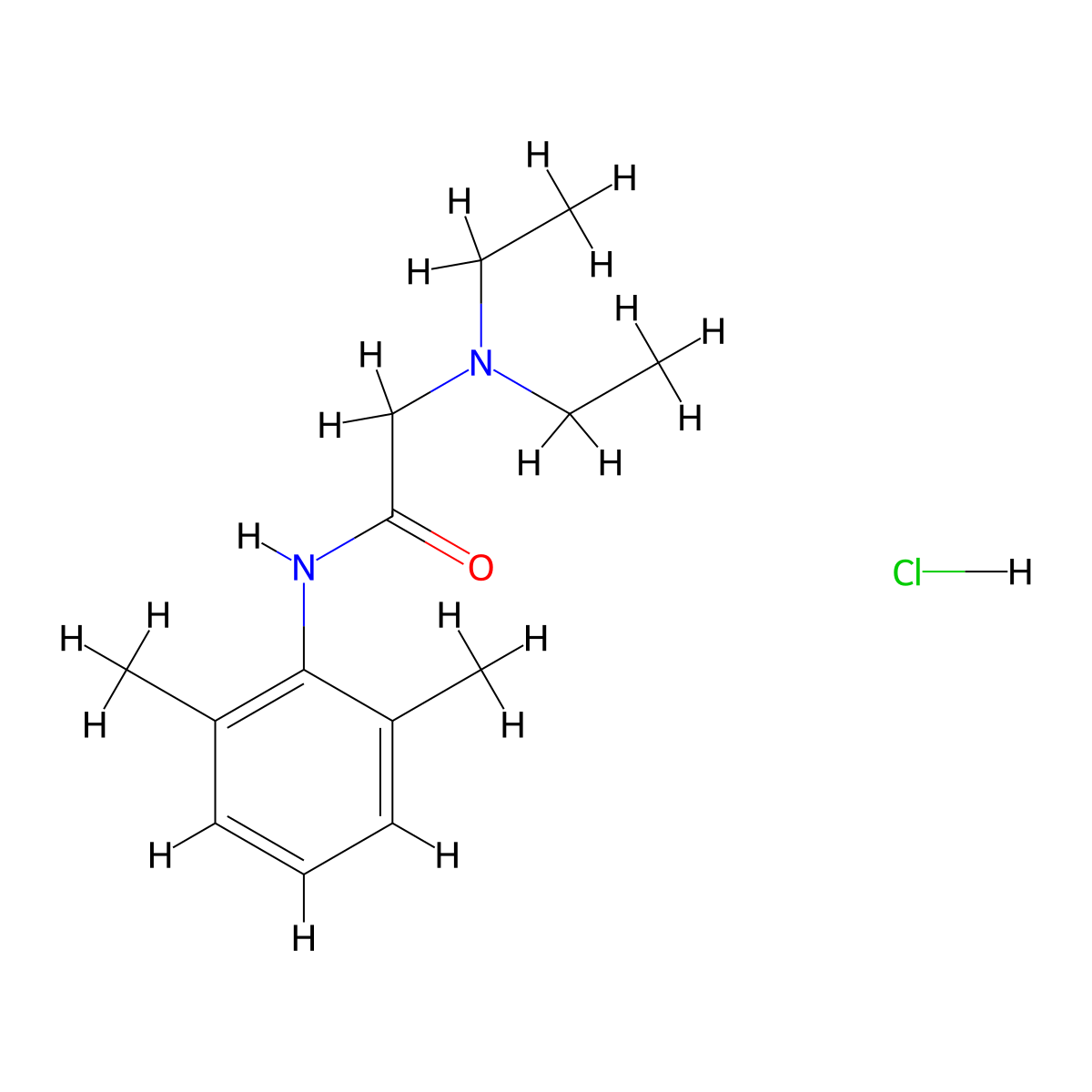 Lidocaine Hydrochloride molecular structure, CAS 73-78-9