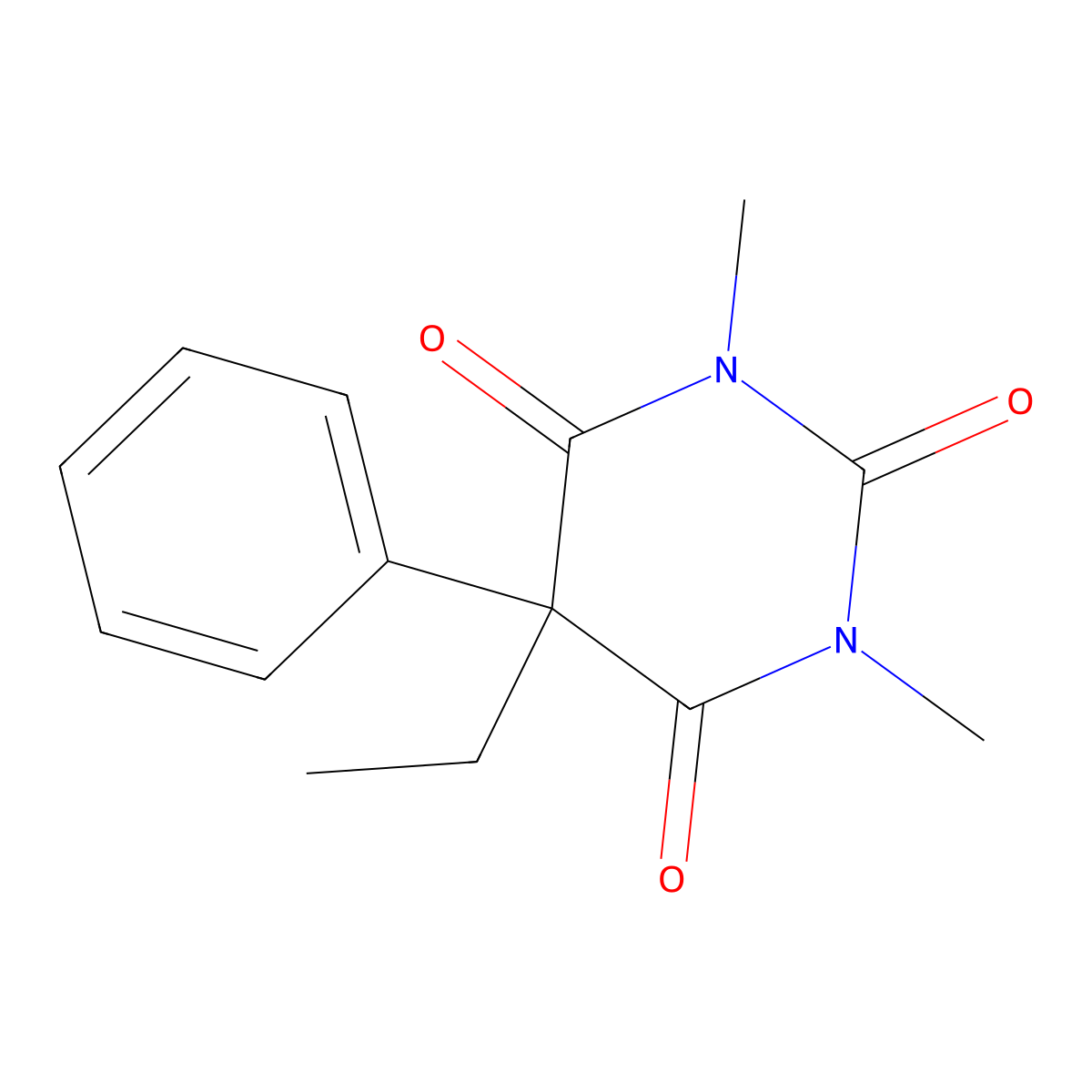5-Ethyl-1,3-dimethyl-5-phenyl-2,4,6(1H,3H,5H)-pyrimidinetrione molecular structure, CAS 730-66-5
