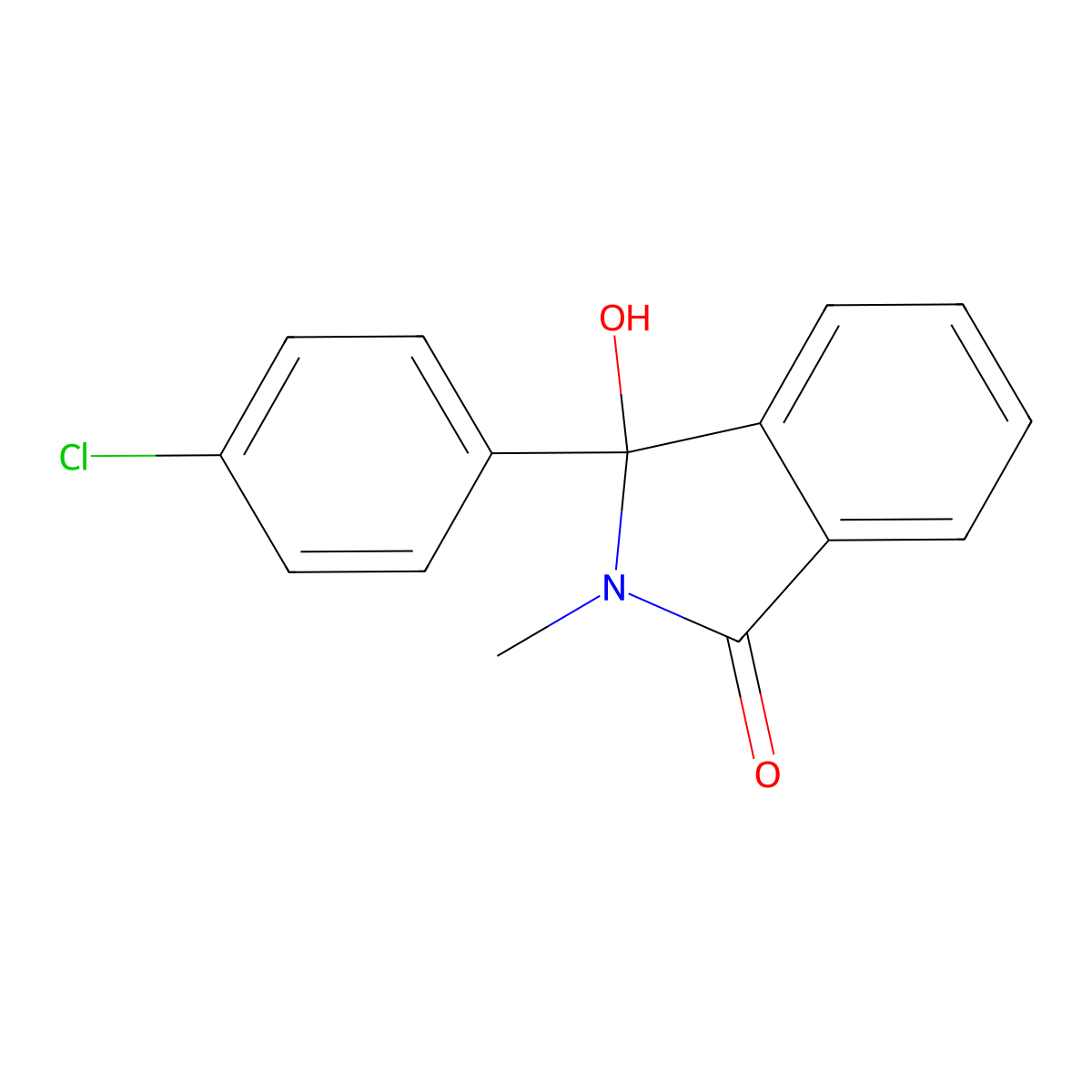 1H-Isoindol-1-one, 3-(4-chlorophenyl)-2,3-dihydro-3-hydroxy-2-methyl- molecular structure, CAS 730-70-1