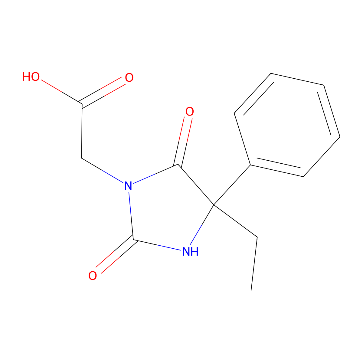 2-(4-Ethyl-2,5-dioxo-4-phenylimidazolidin-1-yl)acetic acid molecular structure, CAS 730-79-0