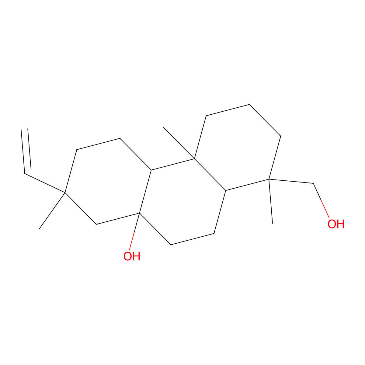 7-Ethenyl-1-(hydroxymethyl)-1,4a,7-trimethyl-2,3,4,4b,5,6,8,9,10,10a-decahydrophenanthren-8a-ol molecular structure, CAS 73002-86-5
